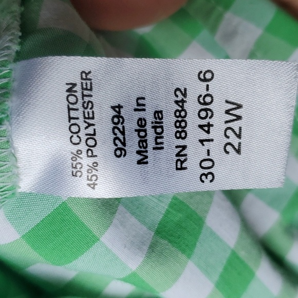 Roaman's green & white French  check SS button down blouse 22W - Picture 7 of 10